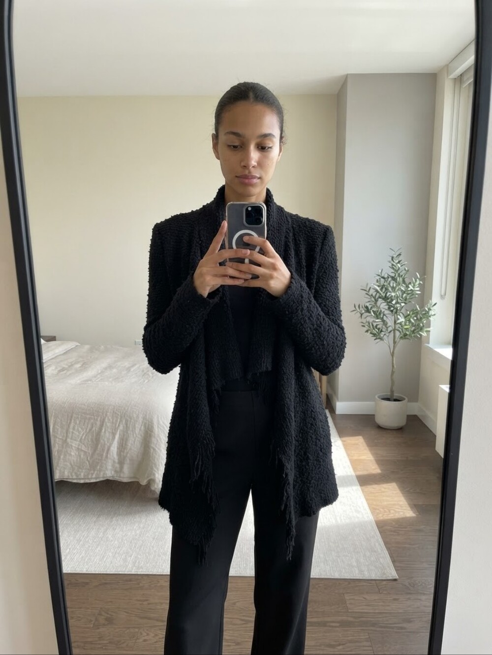 IRO Black Cardigan Jacket With Frayed Trim
